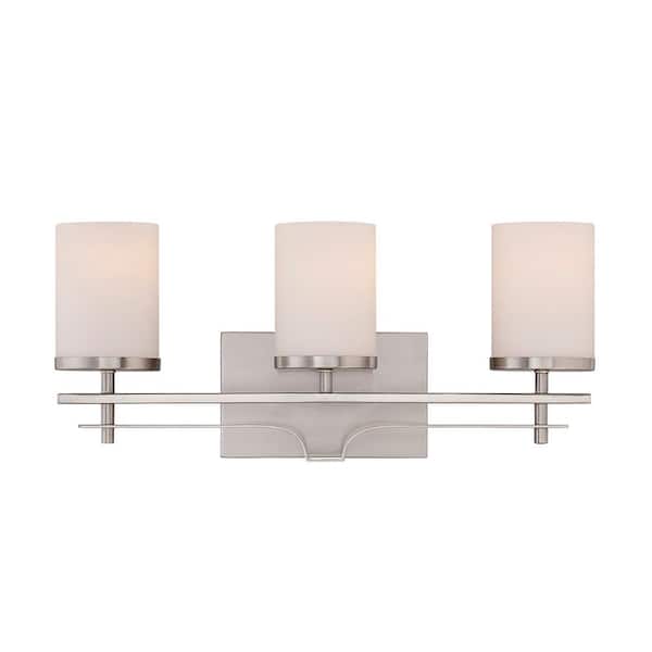 Colton 20.5 in. W x 9.12 in. H 3-Light Satin Nickel Bathroom Vanity Light with White Glass Shades