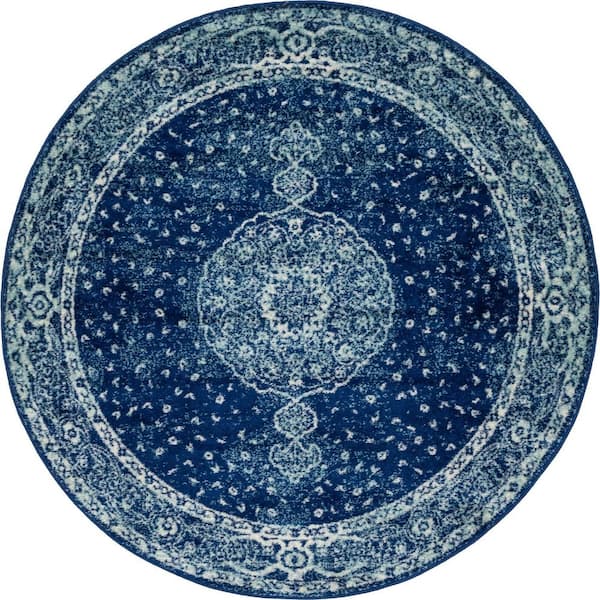 Unique Loom Navy Blue 5 ft. Round Bromley Area Rug