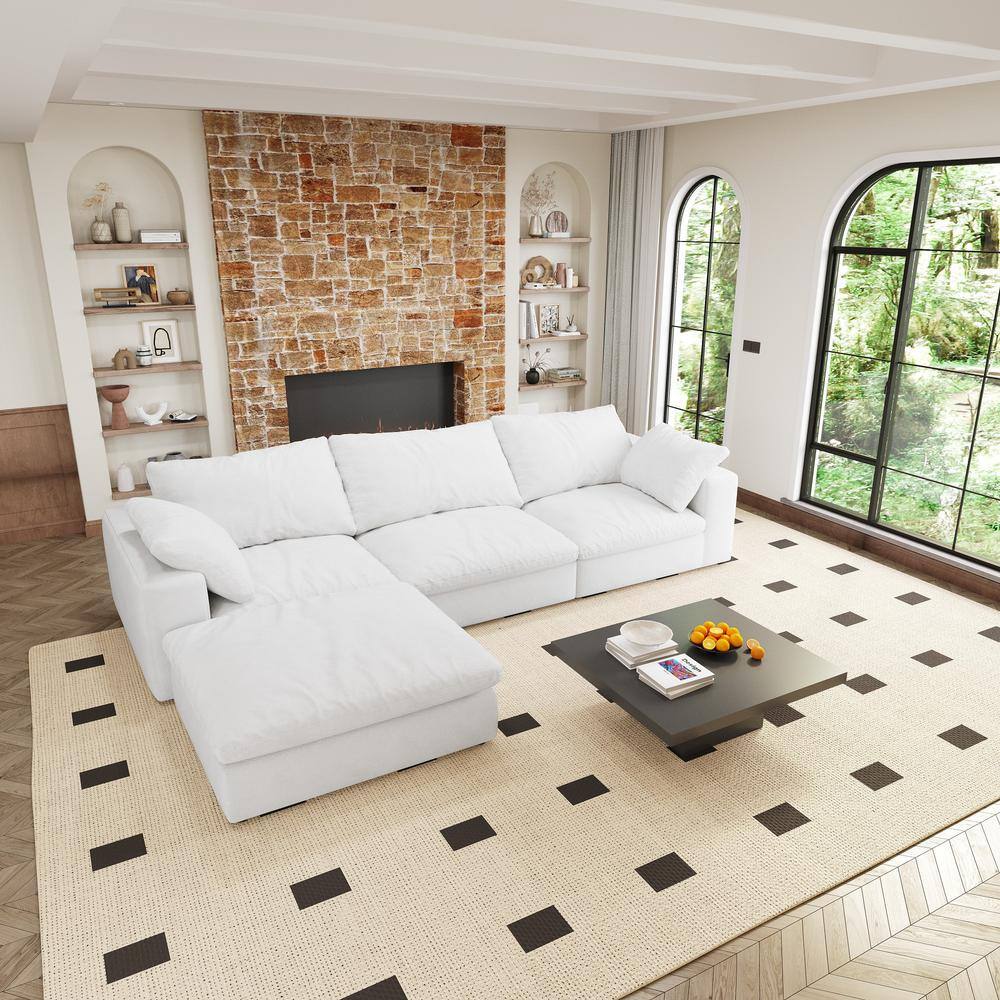 Oversized 120.3 in. W Square Arm Feather 4-Piece L-Shaped Linen Sectional Sofa for Apartment in White-L Shaped price history on PriceWatchPro