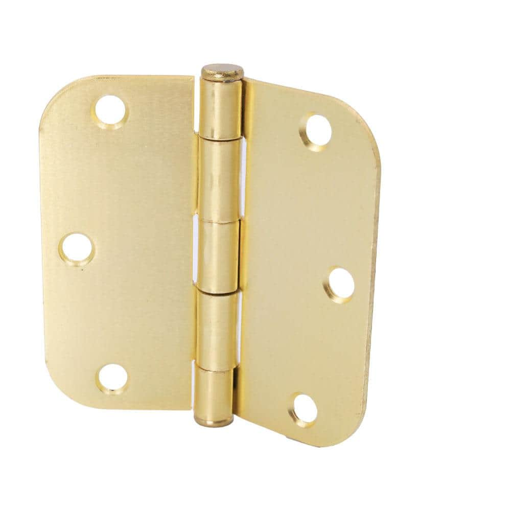 Everbilt 3-1/2 in. x 5/8 in. Radius Satin Brass Squeak-Free Door Hinge ...