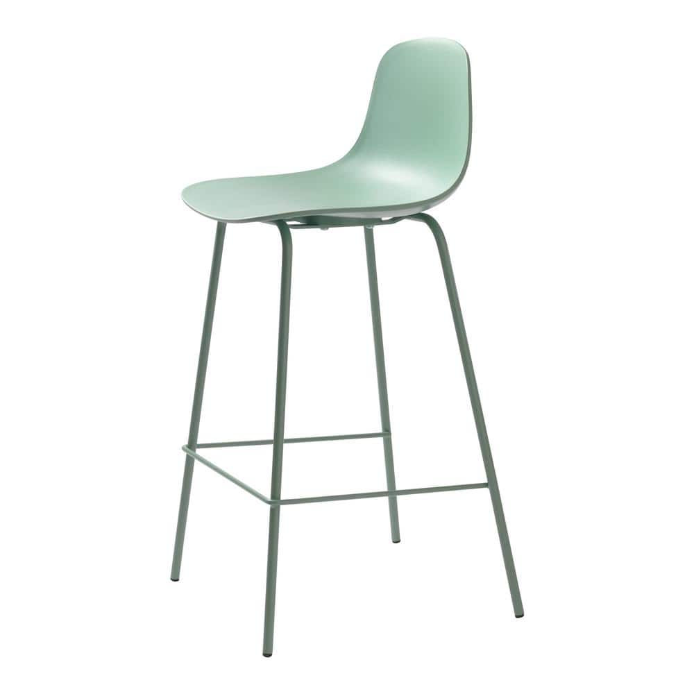 26.75 in. Sage Green Metal Frame Counter Stool with Plastic PP Seat (Set of