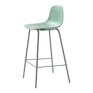 26.75 in. Sage Green Metal Frame Counter Stool with Plastic PP Seat (Set of 2)