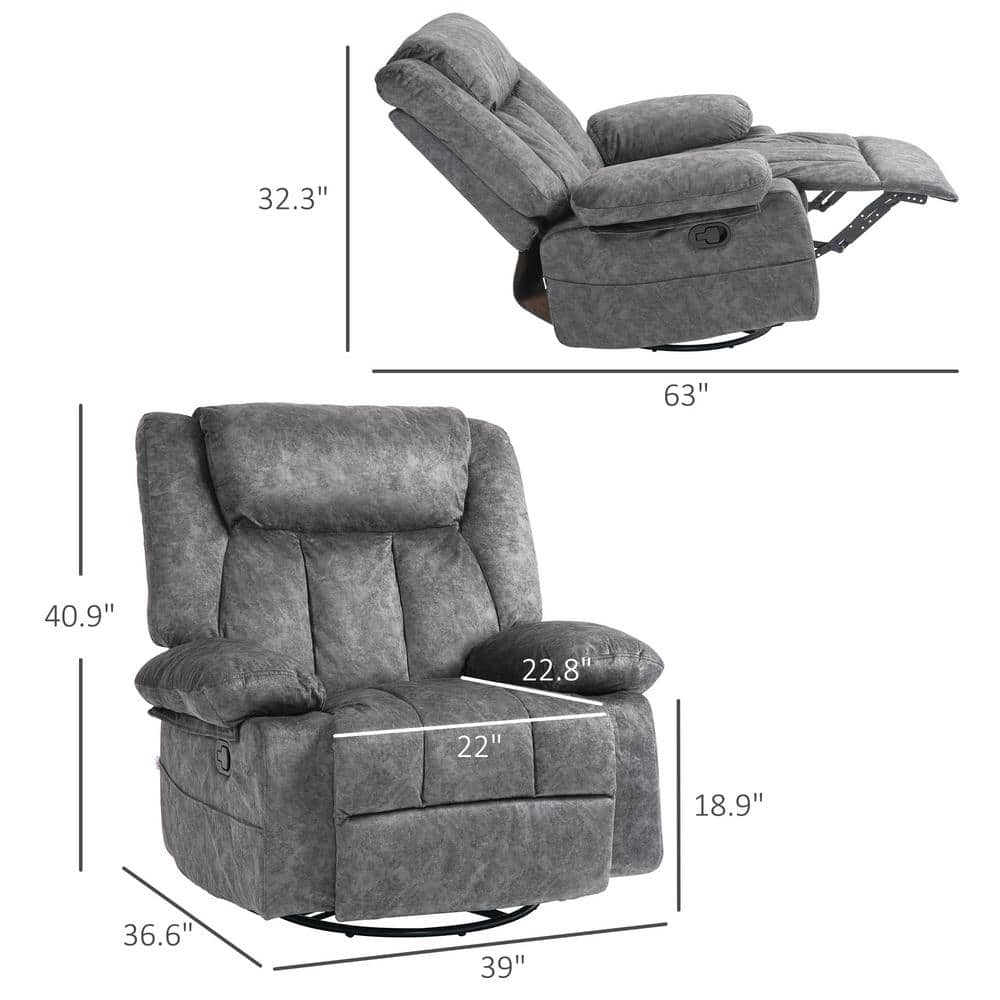 Charcoal Gray Velvet Swivel Recliner Chair with Metal Base