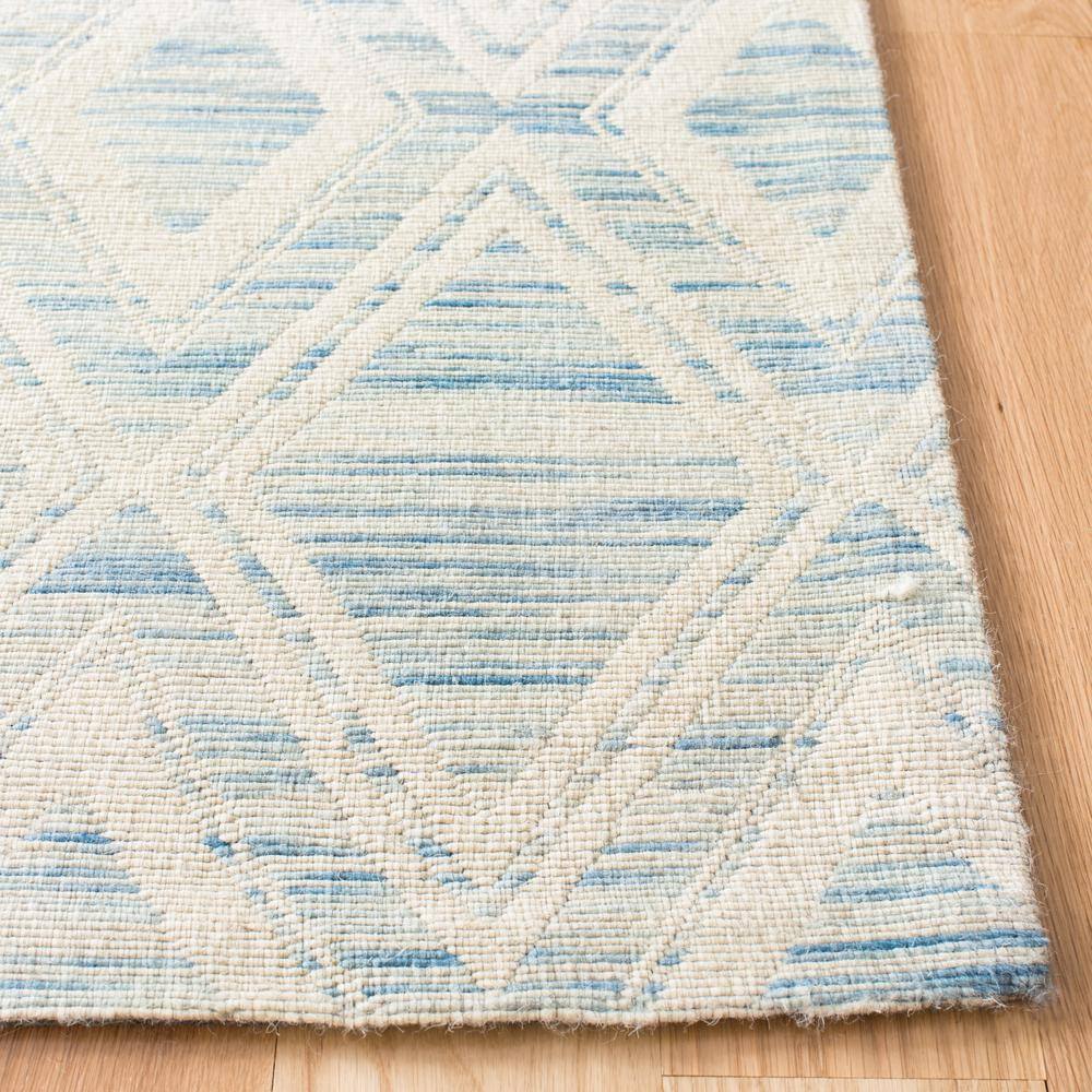 Ivory and Dark Blue Handmade Wool Geometric Rug, 2' 3" x 12'