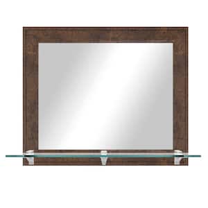 25.5 in. W x 21.5 in. H Rectangle Framed Dashboard Burl Horizontal Mirror with Tempered Glass Shelf and Chrome Brackets