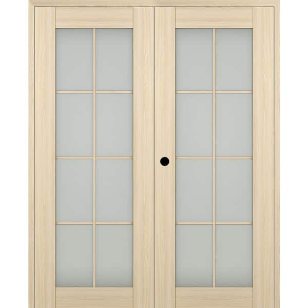 Belldinni Vona 48 in. x 96 in. Right Hand Active 8-Lite Frosted Glass Loire Ash Wood Composite Double Prehung French Door