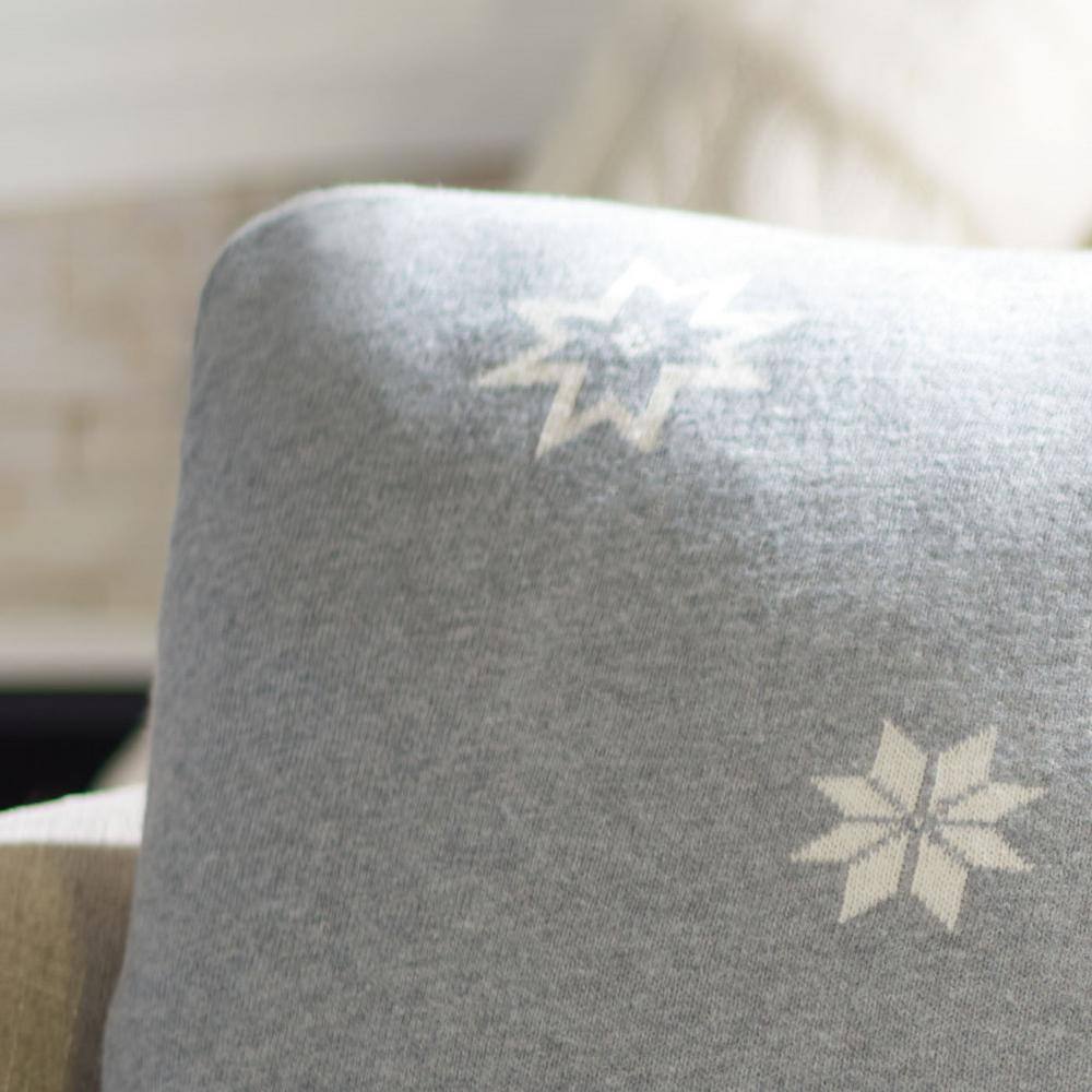 Grey Cotton Christmas Pillow with Reindeer and Snowflakes
