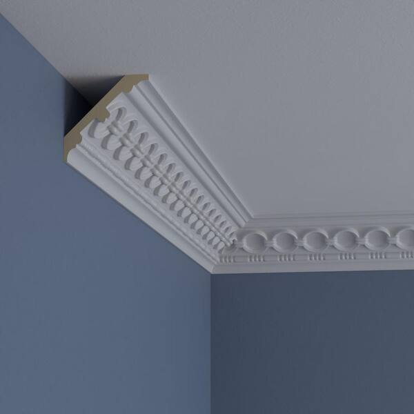 Ekena Millwork 3-1/8 in. x 3-1/8 in. x 94-1/2 in. Polyurethane Foster Coin and Bead Crown Moulding