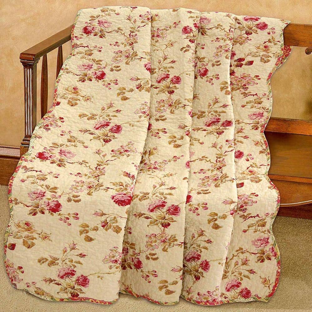 Cozy Line Home Fashions Pink Khaki Rose Garden Vintage Floral Cotton  Quilted Throw Blanket (Set of 1) BB20181004TH - The Home Depot