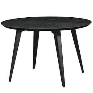 Ravenna 47 in. Modern Round Wood Dining Table with Metal Legs in Ebony