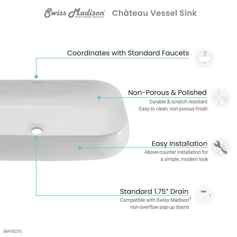 Chateau 28-Inch Glossy White Ceramic Vessel Sink