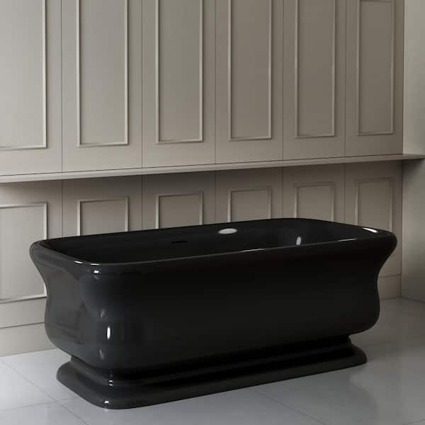 71 in. L x 33.5 in. W Acrylic FlatBottom Freestanding Soaking Bathtub in Black with Matte Black Drain