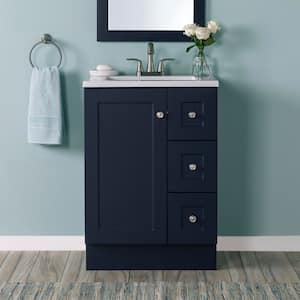 Bannister 25 in. Single Sink Deep Blue Freestanding Bath Vanity with Granite-Look Colorpoint White Cultured Marble Top