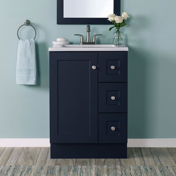 Bannister 25 in. Single Sink Deep Blue Bath Vanity with Granite-Look Colorpoint White Cultured Marble Top (Assembled)