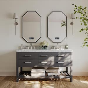 Elizabeth 60 in. W x 22 in. D Vanity in Sapphire Gray with Marble Vanity Top in Carrara White with White Basins