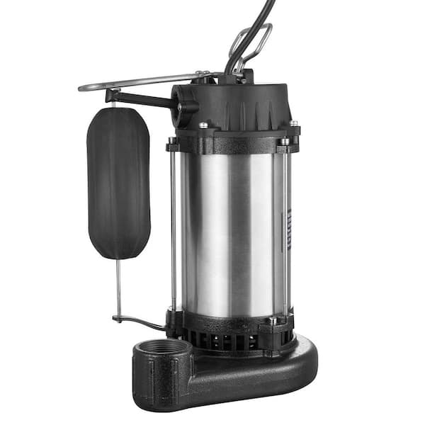 1HP Submersible Sewage Pump, 5770 GPH, Cast Iron, 34 ft. Lift, 10 ft. Cord, Auto Float Switch, Stainless Steel