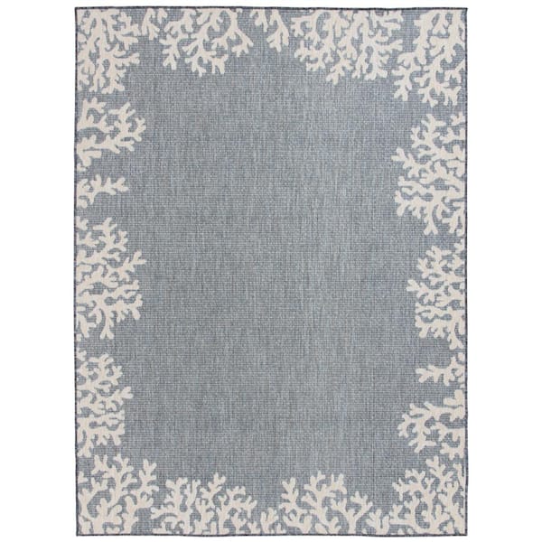 Hampton Bay Blue 5 ft. x 7 ft. Coastal Reef Border Indoor/Outdoor Area Rug