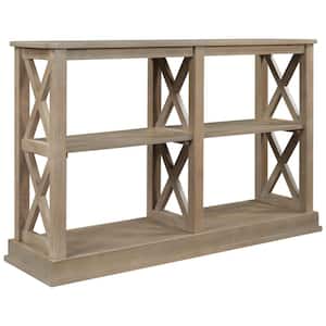 46 in.White Washed Sofa Table, Rectangle Wood Console Table with 3 Tier Open Storage & "X" Legs, Hallway Entry Table