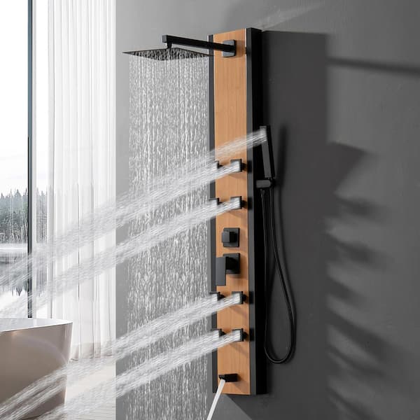 BATHADORE 8-Jet Rainfall Shower Panel System with Spout in Black