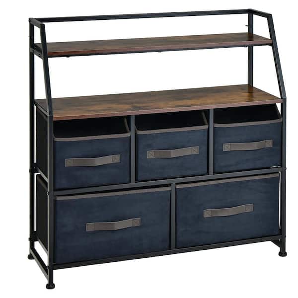 Costway Black 5-Drawer Storage Dresser Organizer Unit with Fabric Bin for Living Room Bedroom