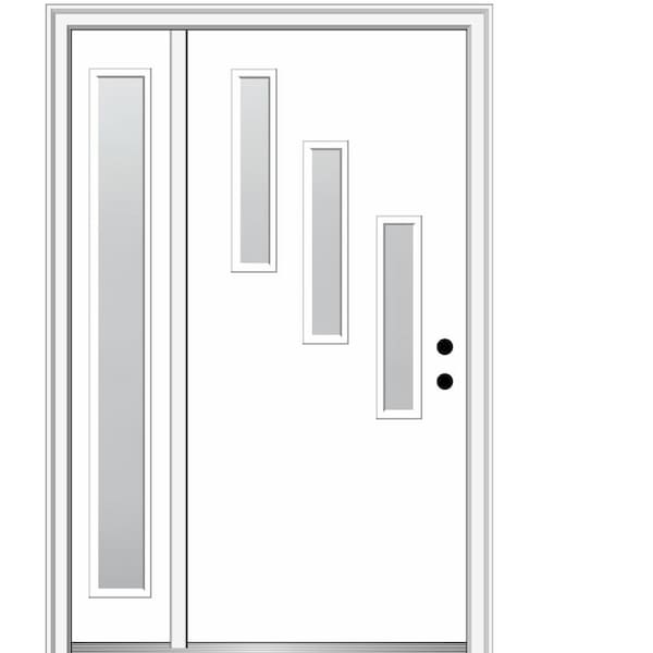 MMI DOOR Davina 48 in. x 80 in. Left-Hand Inswing 3-Lite Frosted Glass Primed Fiberglass Prehung Front Door on 4-9/16 in. Frame