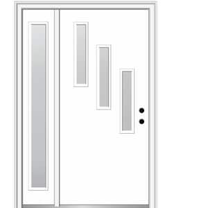 Davina 50 in. x 80 in. Left-Hand Inswing 3-Lite Frosted Glass Primed Fiberglass Prehung Front Door on 6-9/16 in. Frame
