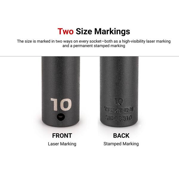 3/8 Inch Drive Semi-Deep 12-Point Impact Socket Set with Rail, 19-Piece (6-24 mm)