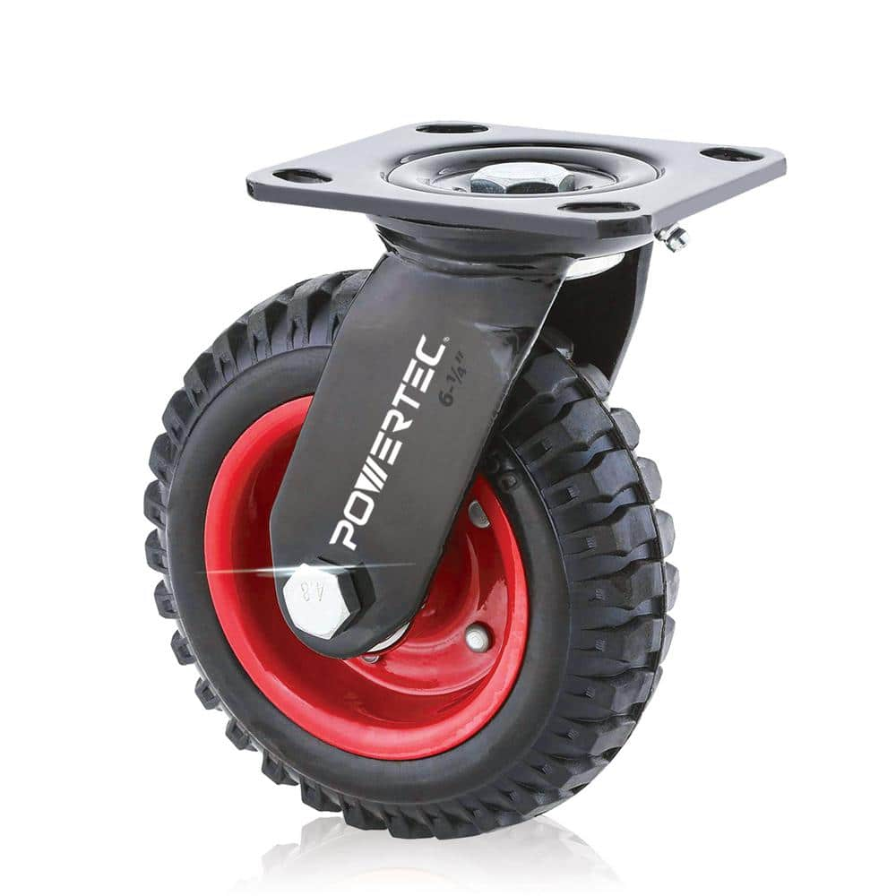 ‎POWERTEC 6 in. Swivel Plate Caster Wheels, Heavy-Duty Industrial Plate Casters with Rubber Knobby Tread