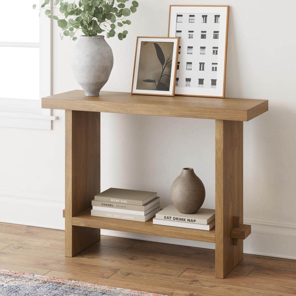 Virgo Light Brown Wood Console Table with Storage