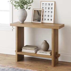 Virgo 40 in. Light Brown Farmhouse Wooden Console Table, 2-Tier Entryway Accent Table for Hallway and Living Room
