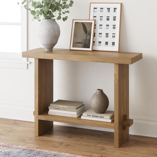 Nathan James Virgo 40 in. Light Brown Farmhouse Wooden Console Table, 2-Tier Entryway Accent Table for Hallway and Living Room