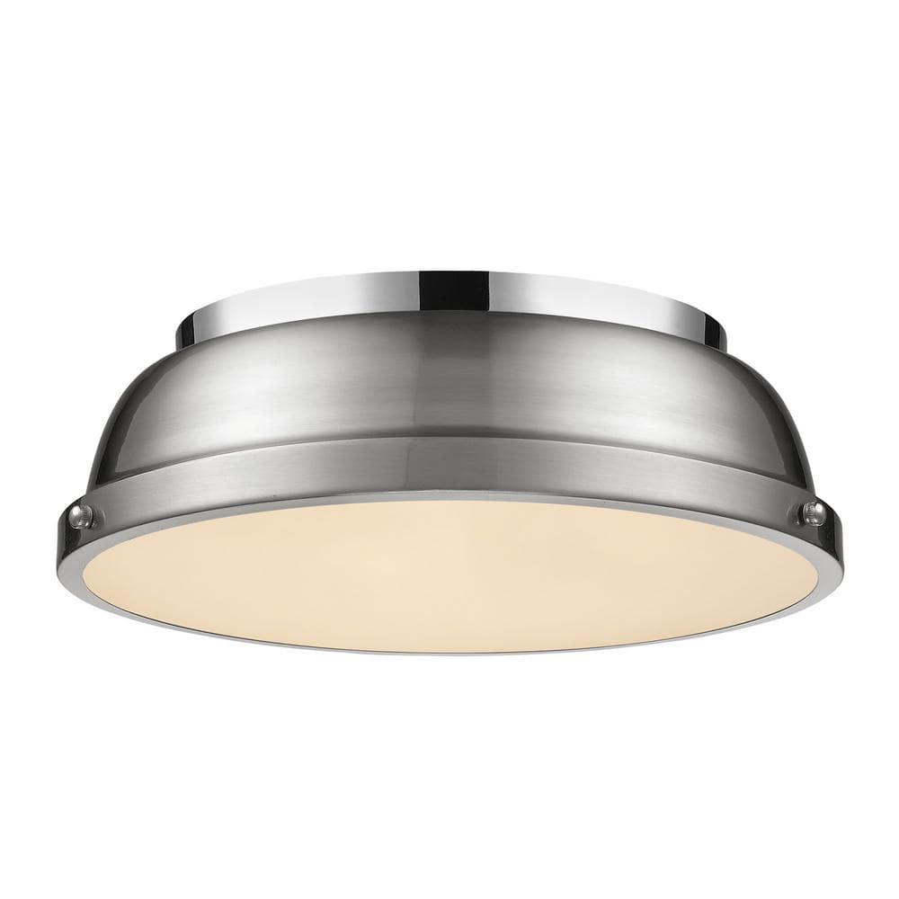 Duncan 14 in. 2-Light Chrome Flush Mount with Silver Shade and No Bulbs Included 1-Pack price history on PriceWatchPro