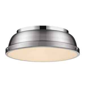 Duncan 14 in. 2-Light Chrome Flush Mount with a Pewter Shade