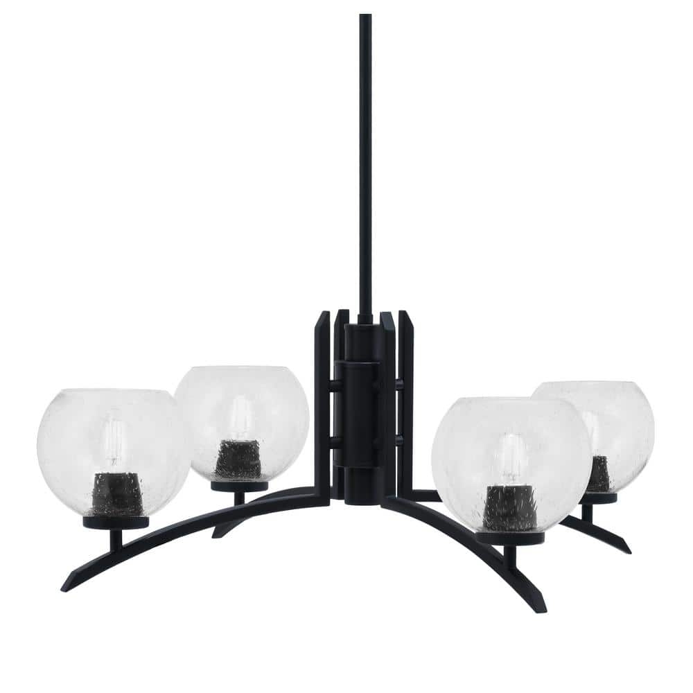 Siena 27.5 in. 4 Light Matte Black Chandelier with Clear Bubble Glass Shade