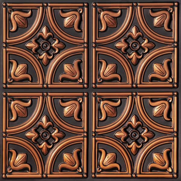 FROM PLAIN TO BEAUTIFUL IN HOURS Tiny Tulips 2 ft. x 2 ft. Glue Up PVC Ceiling Tile in Antique Copper (100 sq. ft./case)