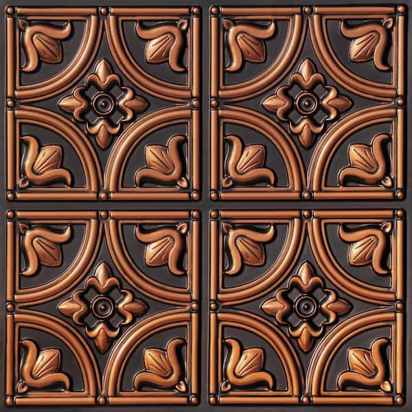 FROM PLAIN TO BEAUTIFUL IN HOURS Tiny Tulips Antique Copper 2 ft. x 2 ft. PVC Glue Up Faux Tin Ceiling Tile (200 sq. ft. /Case)