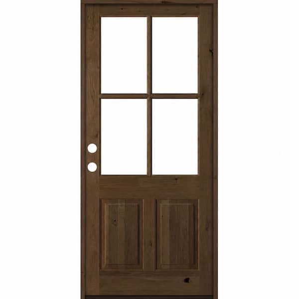 42 in. x 96 in. Knotty Alder Right-Hand/Inswing 4-Lite Clear Glass BEHR Espresso Stain Wood Prehung Front Door