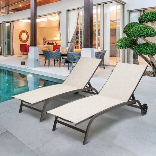 Crestlive Products 2-Piece Metal Adjustable Outdoor Chaise Lounge in Beige