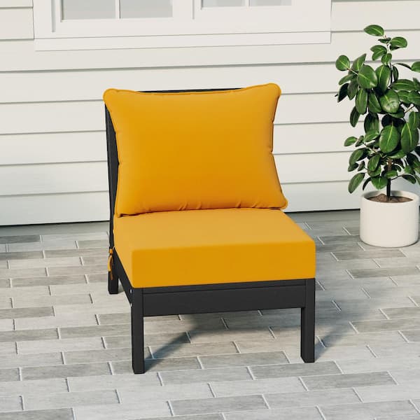 Birchwood Outdoor Patio Deep Seating HDPE Armless Lounge Chair in Black with Yellow Cushions