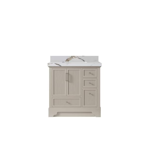 Willow Collections Alys 36 in. W x 22 in. D x 36 in. H Single Sink Bath Vanity Center in Fine Grain with 2 in. Calcutta Gold Qt. Top