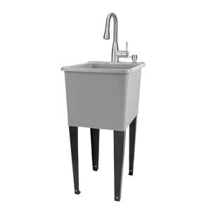 17.75 in. x 23.25 in. Thermoplastic Freestanding Space Saver Utility Sink in Grey - Stainless Faucet, Soap Dispenser