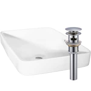 Rectangular 23 in. Drop-In Porcelain Bathroom Sink in White with Overflow Drain in Chrome