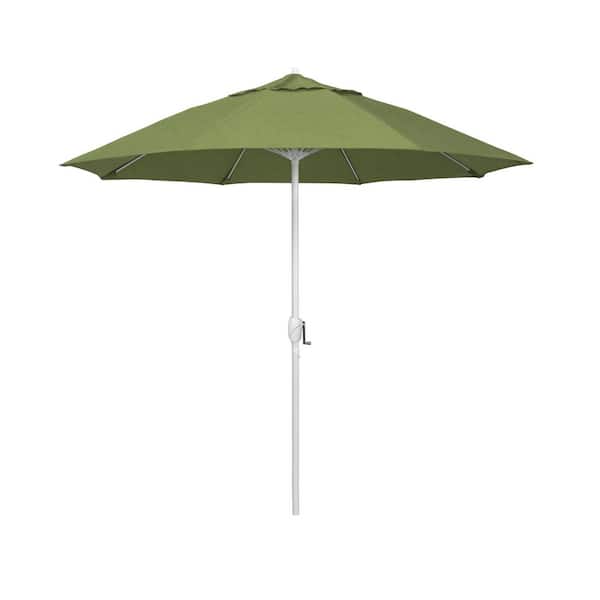 California Umbrella 7.5 ft. Matted White Aluminum Market Patio Umbrella Fiberglass Ribs and Auto Tilt in Spectrum Cilantro Sunbrella