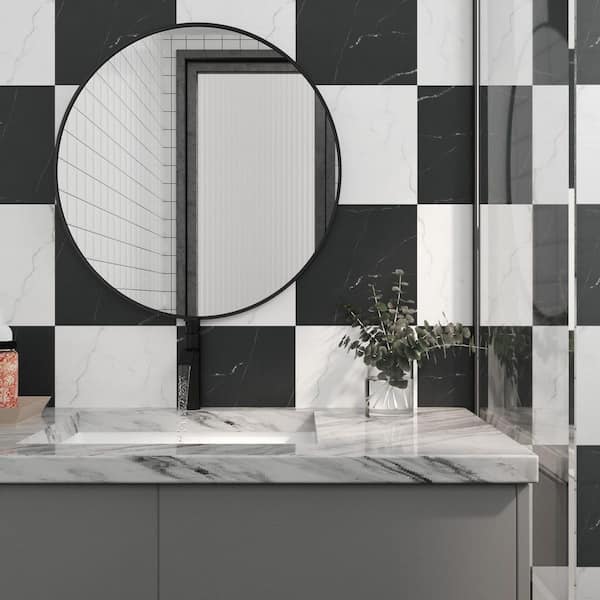 12 in. x 12 in. x 0.06 in. White and Black Vinyl Backsplash Tile, 12-Pieces Peel and Stick Wall/Floor Tile (12 sq. ft.)