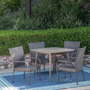Lagen Gray 5-Piece Wood and Faux Rattan Outdoor Dining Set