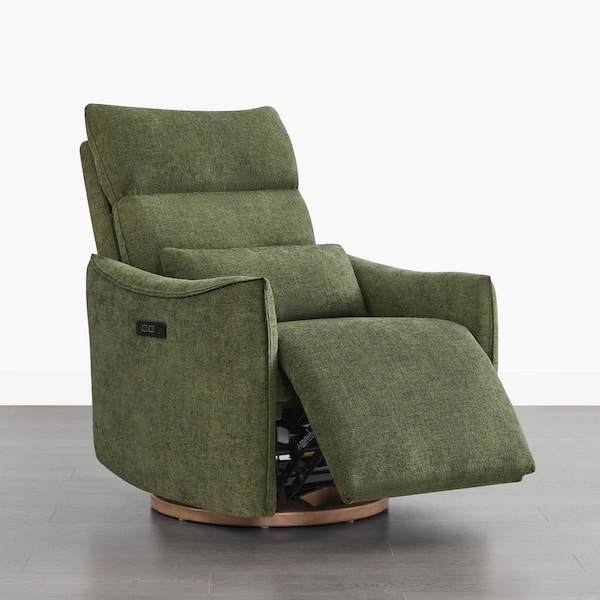 Otis Green Fabric Dual-Motor 270° Swivel Power Nursery Glider Recliner with Power Headrest Lumbar Pillow Curved Armrest