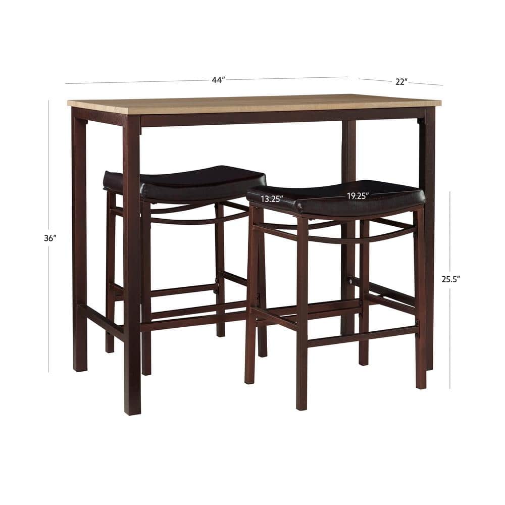 Rustic Blonde and Black 3-Piece Pub Dining Set
