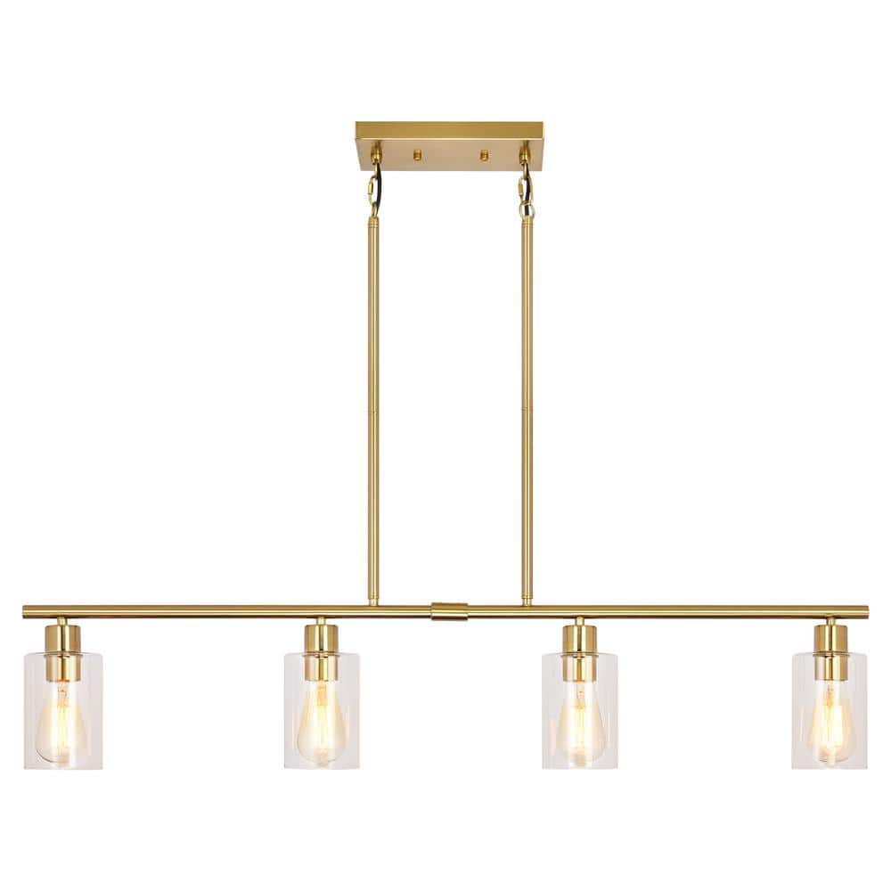 Golden Linear Metal Chandelier with Clear Glass Shades