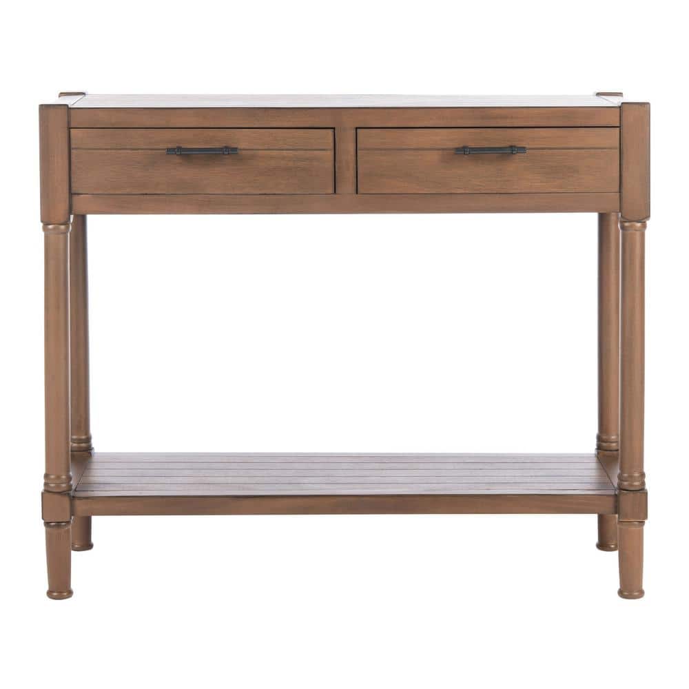 Filbert Brown Wood and Metal Console Table with Storage