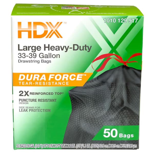 HDX 33-39 Gal. Large Heavy Duty Drawstring Black Trash Bags with